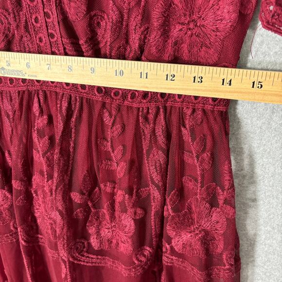 Burgundy Dress Medium Sheer‎ Lace Flowy Embroidered Scalloped Resort Feminine - Picture 8 of 9